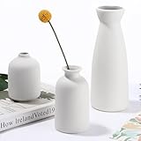 Zaxiva weiß Keramik Vasen 3er-Set, Nordische Moderne und Minimalistische Vasen Deko für die Inneneinrichtung, Strauß Boho Deko Getrocknete Frische Blumen, Tisch deko Bücherregal Home Deko