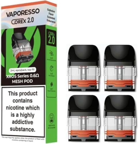 Vaporesso XROS Series Pods Corex 2.0 Integrated Coils 0.6ohm / 0.8ohm 4 Pack 2ml Top Fill Compatible with all XROS 3 XROS 5 XROS 4 XROS Mini Kits - No Nicotine (0.6ohm)