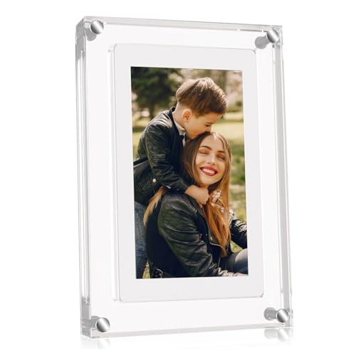 Image of 7 Inch Digital Picture Frame, Acrylic Video Frame, Photo Frame with Built-in 1GB Memory and 1500 mAh Battery, Gifts for Mom&Dad
