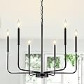Black Chandelier, 6-Light Modern Farmhouse Chandeliers for Dining Room Light Fixtures, Rustic Industrial Candle Hanging Pandent Lighting for Bedroom, Living Room, Kitchen, Entryway, Foyer