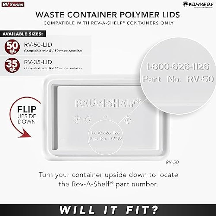 Rev-A-Shelf 35 Quart Garbage Can Lid for Base Kitchen and Bathroom Cabinet, Replacement Plastic Trash Bin Lid Only, Black, RV-35-LID-18-1