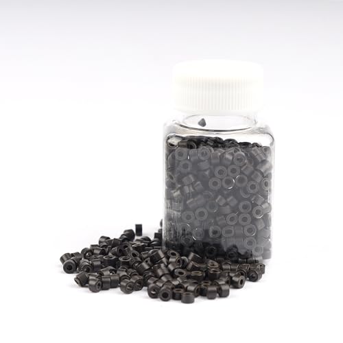 GlamorDove 1000Pcs Hair Extensions Beads Micro Links Beads 5mm Lined Beads for Tinsel Extensions Silicone Beads for I Tip Human Hair Extensions Feather Extensions, dark brown