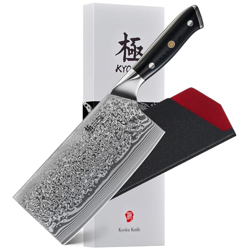 KYOKU Vegetable Cleaver Knife - 7' - Shogun Series - Japanese Style VG10 Steel Core Forged Damascus Blade - with Sheath & Case