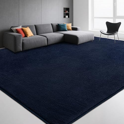Image of Large Modern Area Rugs for Living Room Bedroom, 5x8 Feet Navy Blue Ultra Soft Thickened Memory-Foam Indoor Rug, Comfy Aesthetic Solid Minimalist Carpets for Girls Boys Nursery Dorm Home Decor