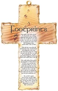 rosarybeads4u Laser Engraved Wood Wooden 6" Crucifix Cross Plaque FOOTPRINTS