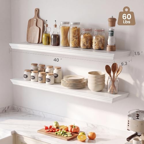 Image of 40 Inch Floating Shelves for Wall, 9.3 inchD Crown Molding Wood Display Shelf
