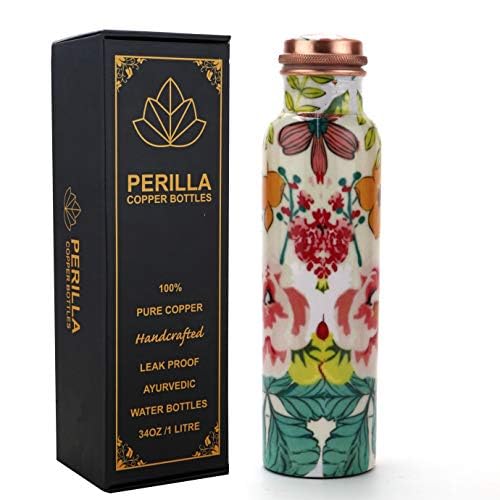 Comparison: Best Copper Water Bottle For Health 8 Perilla Home Pure Copper Water Bottle 34 Oz Leak Proof 100% Pure - Ayurvedic Copper Vessel - Drink More Water And Enjoy The Health Benefits Immediately - For Gym, Yoga Bottle (Printed 2)