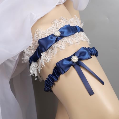 Image of Lace Wedding Garters for Bride with Pearl Party Prom Leg Garter Belt