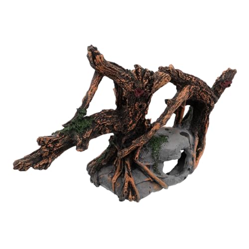 YARNOW 魚缸造景用樹脂製枯木オーナメント 魚隠れ家付きリアルな樹木幹 水槽用隠れ家装飾 アクアリウムレイアウト向け耐水性アクセサリー