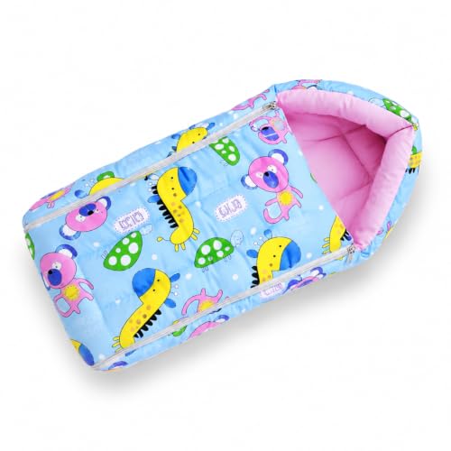 Image of Safe-O-Kid Baby Sleeping & Carry Nest (0-6 Months) | Cotton Fabric, Zipper Closure, Travel-Friendly Baby Bed, Foldable Bedding for Newborns, Blue