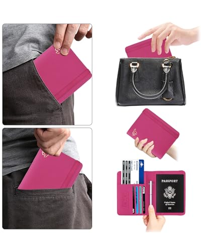Image of WALNEW Passport Holder for Travel, RFID Passport Cover Wallet for Women Men, PU Leather Passport Book Card Holder Case with Pen, Travelling Essentials for Flying