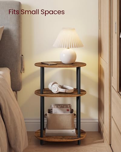 Image of VASAGLE Side Table, Small End Table, Tall Nightstand for Living Room, Bedroom, Office, Bathroom, Steel Frame, Industrial Style, Oval, Rustic Brown and Ink Black ULET288K101