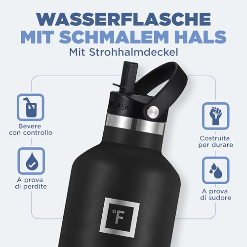 IRON °FLASK Edelstahl Trinkflasche mit 3 Deckel - Auslaufsicher Thermosflasche - Metall Wasserflasche Doppelwandig Isoliert BPA-freie fur Sport Schule Fitness Camping 2