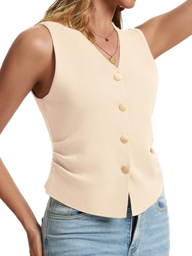 Image of Sweater Vest Women Dressy Button Up Knit Sleeveless Tank Tops Work Business Casual Outfits Summer