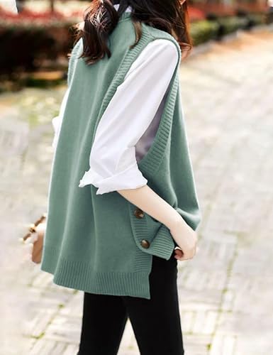 Wanzetaly Women's Sleeveless Sweater Vest Loose Round Neck Ribbed Knit 2025 Spring Trendy top(0619-Green-XL)3