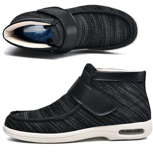 Möge Zapatos para Pies Hinchados Hombre Deportivas for Caminar Zapatillas Slip On Sin Cordones Botas Ancho Especial(BlackGrey,43 EU)