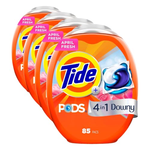 Image of Tide PODS Laundry Detergent Soap with Downy 4-in-1 Stain Remover Freshness Softness Detergent pacs, April Fresh Scent, 85 Count (Pack of 4)