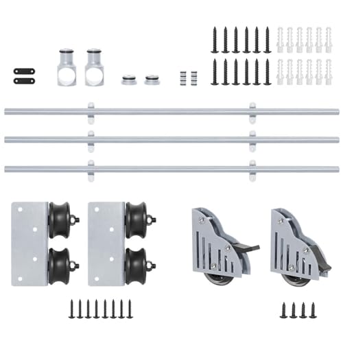 Kit de rieles móviles para biblioteca con ruedas, color plata, sin escalera, para estanterías (sin escalera), tubo redondo, de 1 a 7,3 metros(Telescopic,600cm Kit de pista)