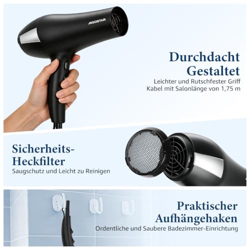 Aigostar Haartrockner 2400W,Föhn mit Ionen, Schwarz – Ansicht 4