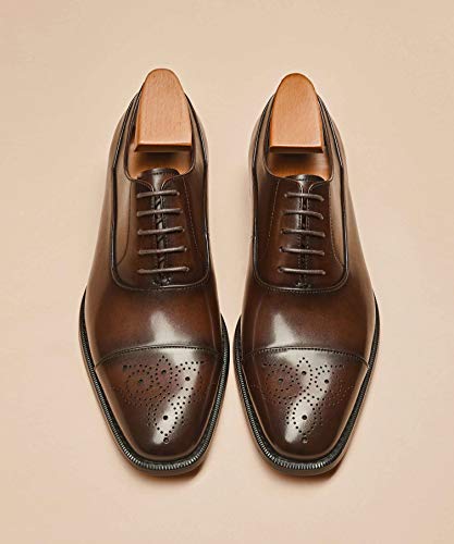 Latest Model Men Dress Shoes Formal Oxford Office Genuine Leather Shoes (12 Dark Brown)