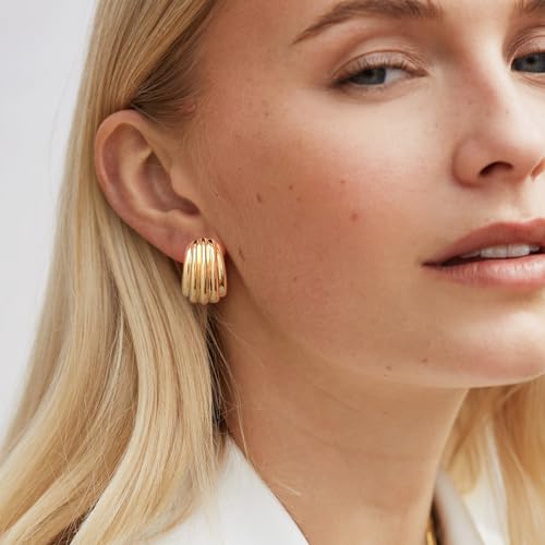 MUYAN Chunky Gold Textured Earrings for Women Trendy Minimalist Large Chunky Studs Fashion Jewelry2