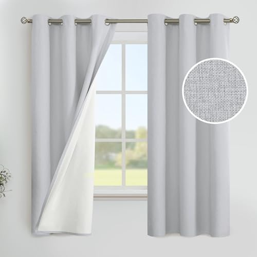 Image of YoungsTex Linen 100% Blackout Curtains 63 Inches Long 2 Panels, Thermal Insulated Black Out Drapes with Grommet Full Room Darkening Blinds for Bedroom Living Room, Light Grey, 42 X 63 Inch
