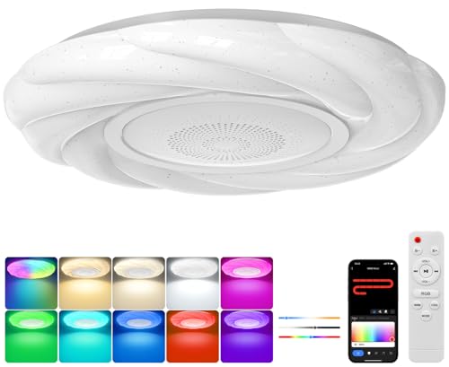 OGVDOE Lámpara de Techo LED Regulable 48W RGB Plafon LED Techocon Altavoz Bluetooth Ø30CM Plafón LED Lampara Techo Luz de Dormitorio Para Baño Sala de Estar (Pétalos)