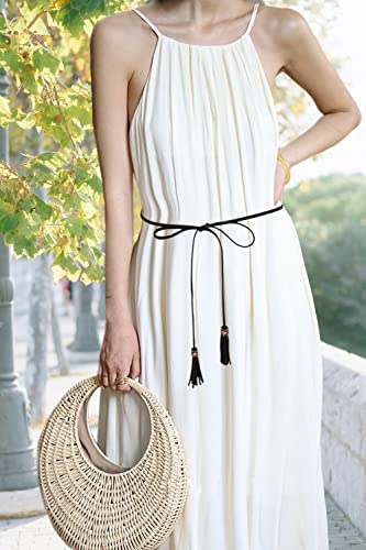 Exotic Women Belt Thin Bohemia Waist Belt/Rope/Chain With Tassel 56Inch Long Girls Waist Band 258 Black #TOP2