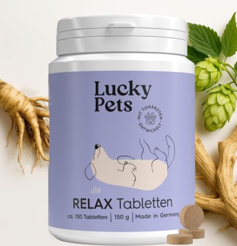 Lucky Pets Beruhigungstabletten für Hunde 150 Stück – Mit L-Tryptophan, Baldrian, Hopfen & Taigawurzel – Für Silvester, Gewitter, Reisen & Alleinsein – Ergänzungsfuttermittel – Made in Germany