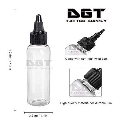 DGT Clear Plastic 1oz Empty Tattoo Ink Bottles 10pcs Black Twist Cap