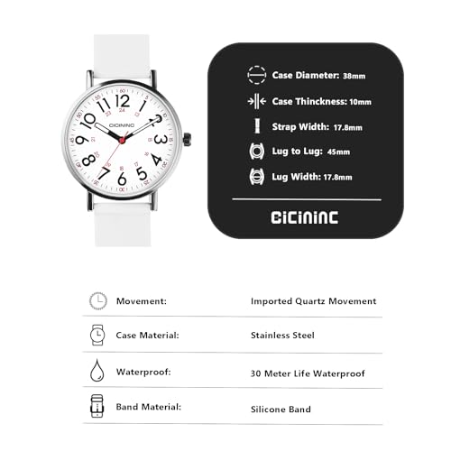 Image of Watch with Second Hand Nursing for Women, Analog Watches for Nurses, 12 /24 Hour Military Time, Easy Read Dial, Colorful Silicone Band