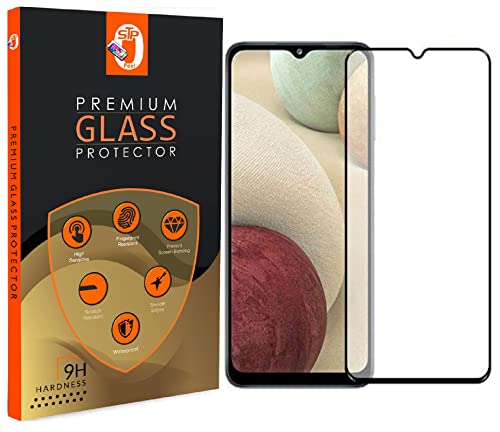 Image of STP FEEL� Tempered Glass Screen Protector Compatible for Samsung Galaxy F12 (6.5 Inch) HD Clear, Bubble-Free, Anti-Scratch Full Protection Durable Tempered Glass (Black, Pack of 1)