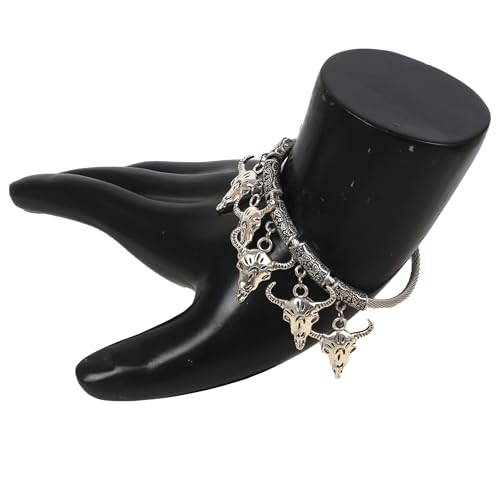 Image of Touchstone New Indian Bollywood Handcrafted Filigree Ox Horn Motif Fabulous Style Designer Jewelry Openable Bracelet in Oxidized Silver Tone for Women