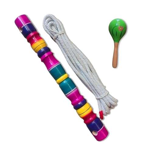 Image of Wooden Thottil Kambu Mulitcolor with 5m Rope and Egg Shaker Rattle