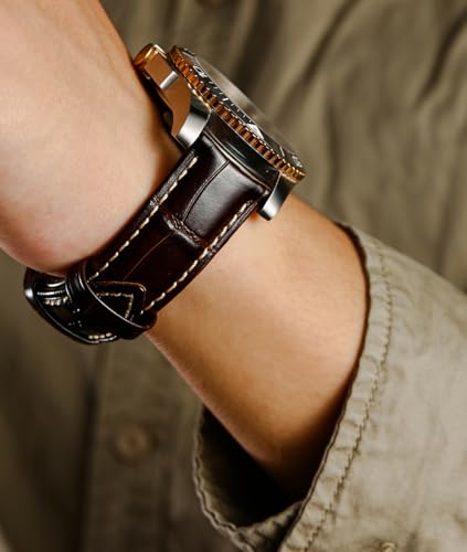 REZERO Leather Watch Band Quick Release Watch Strap, Luxury Italian Replacement Leather Watch Bands Embossed Alligator Grain-19mm 20mm 21mm 22mm