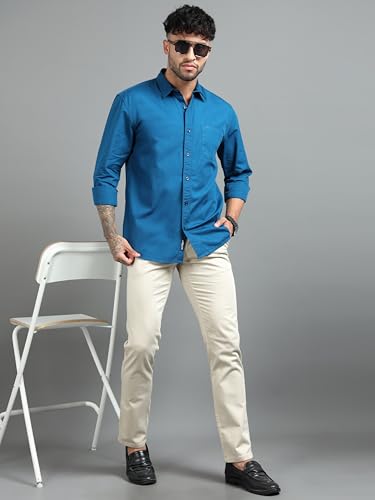Image of Men Slim Fit Solid Spread Collar Casual Shirt