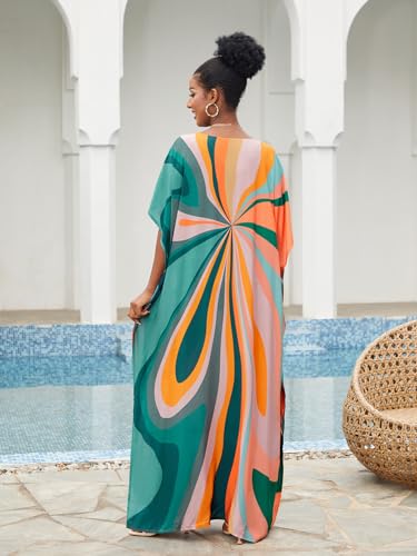 Image of sunforyou Kaftan Dresses for Women Plus Size Lightweight Swimsuit Cover up Batwing Sleeve Print Loungewear Beach Robe
