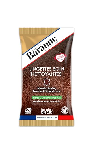 Baranne Lingettes Nettoyantes Cuir | Canapés, chaussures, vêtements et accessoires en cuir | Imprégnation renforcée et Fibres d'origine végétale | Fabriqué en...