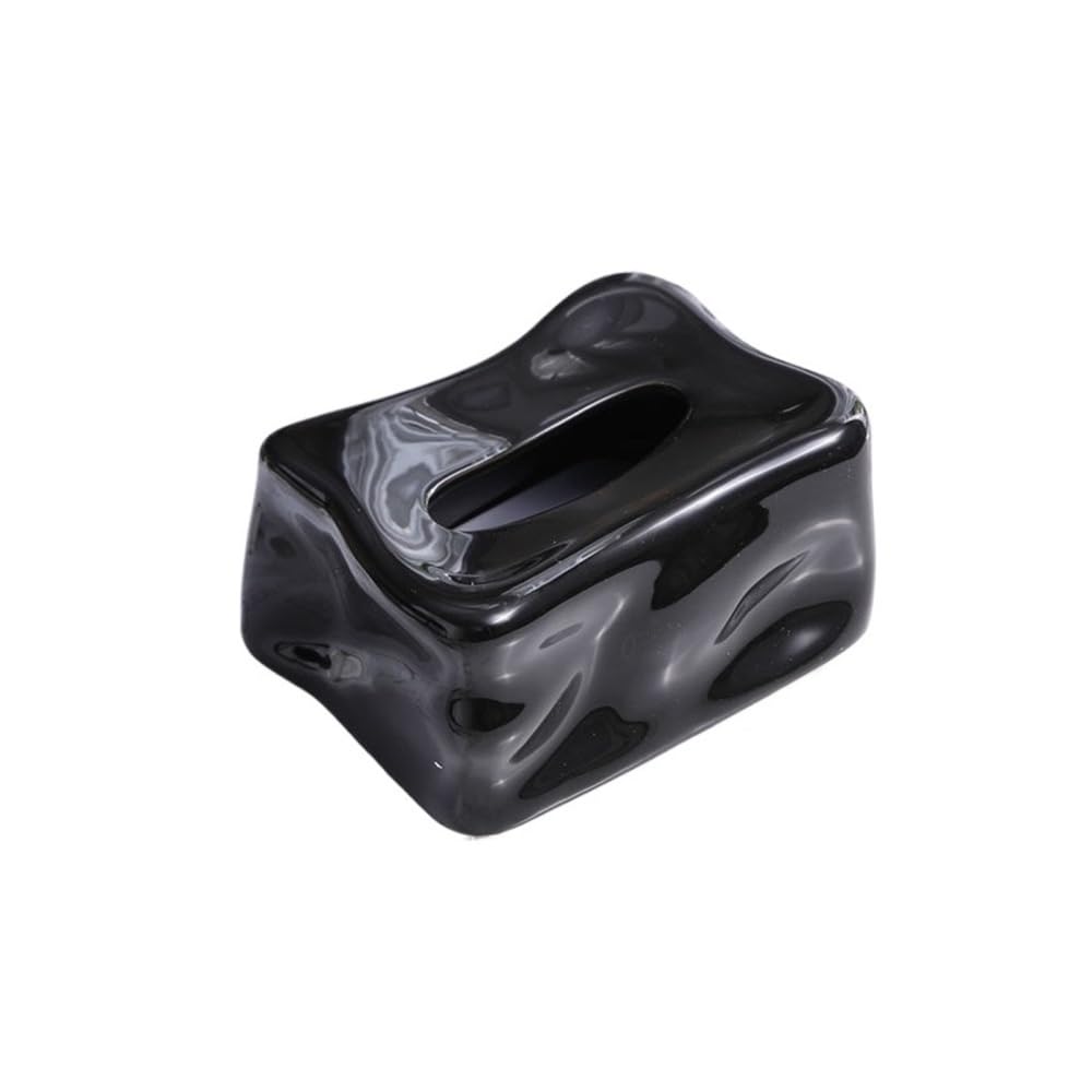 Tissue Box Holder Light Luxury Ceramic Tissue Box Living Room Desktop Creative Rectangular Napkin(Black)