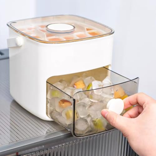 Eiswürfelform mit Deckel und Mülleimer, wiederverwendbar, 2-lagig, tragbar, BPA-frei, leicht zu lösen, 48 Stück Eiswürfelform für Gefrierschrank, Getränke, Cocktails, Partys (weiß)