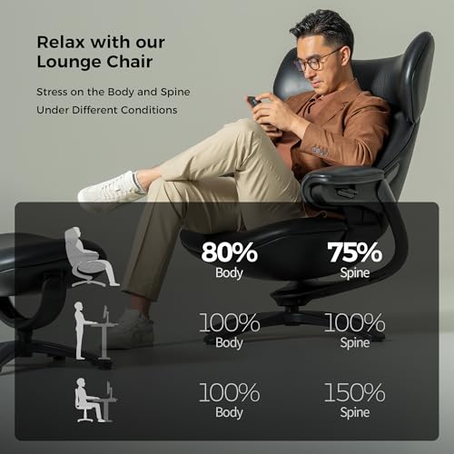 Image of TOMU Genuine Leather Reclining Swivel Chair with Adjustable Headrest and Ottoman for Living Room, Executive Office, Bedroom,Study. Real Leather Luxury Recliner for Reading and Relax (Black)