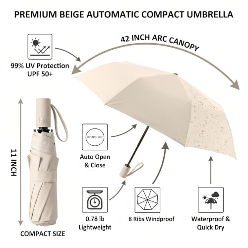 Image of BAODINI Small UV Protection Travel Umbrella Compact for Rain and Sun UPF 50+ Windproof Portable 42 inch Umbrella for Women and Men