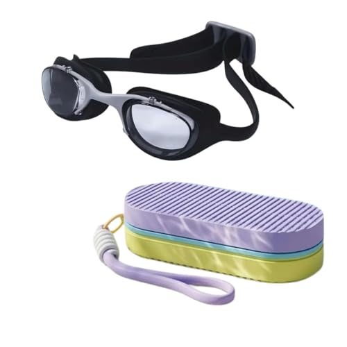 Image of First Lens Swimming Combo Kit Set with Black Swim Goggles & Swim Case for Men & Women - Purple Case & Black Goggle