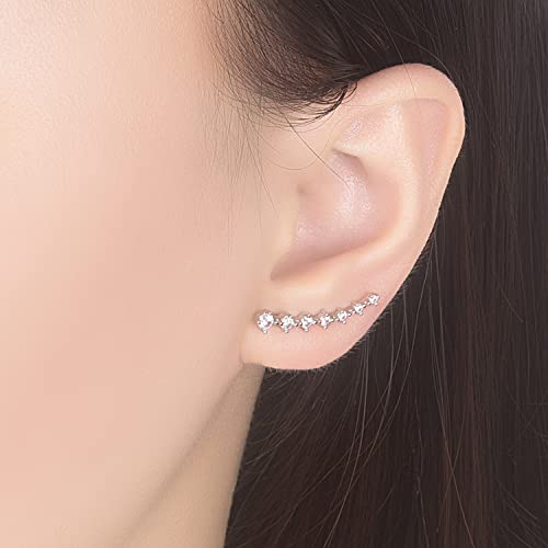 925 Sterling Silver Post Cubic Zirconia Ear Crawle Earring For Women 7 Crystal Star Ear Stud Earrings AAA CZ Arrow Ear Climber Hypoallergenic Piercing Gifts For Her2