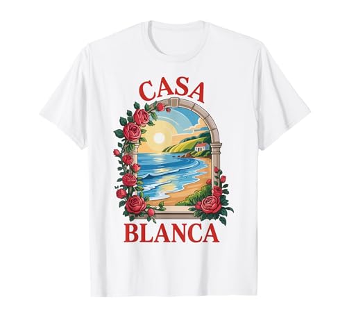 Casablanca Vintage Beach Sunset Roses Art Coastal Ocean View Camiseta