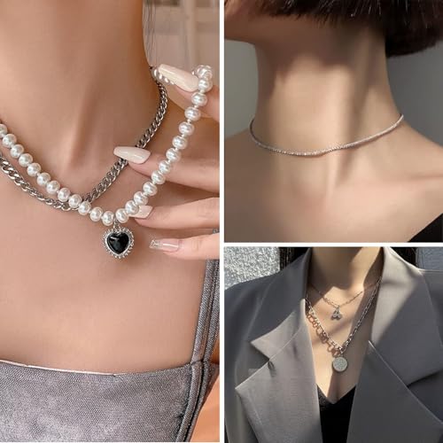 36 Stück Silberplattiertes Schmuckset mit 3 Halsketten, 12 Armbändern, 7 Ohrläppchen Ohrringen, 14 Knöchelringen für Frauen und Mädchen als Geschenk für Valentinstag, Jahrestag, – Bild 3