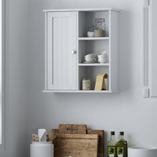 Treocho Bathroom Wall Cabinet, Medicine Cabinet With Door And 3 Open Shelves, Wall Mounted Storage Organizer For Bathroom thumb #3