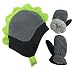 N'Ice Caps Boys Soft Sherpa Lined Micro Fleece Dino Hat and Mitten Set (18-36mos, Black/Charcoal/Neon Green)