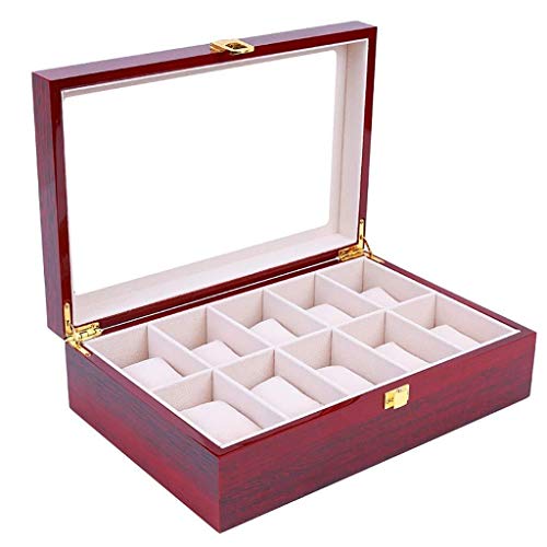 ZWH-Cajas para Relojes Caja De Madera del Reloj, Soporte De Exhibición/Caja De Almacenamiento For La Joyería Relojes 10 Cuadrículas Caja De Reloj De Visualización De Cristal con La Tapa Cover