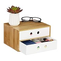 Relaxdays Schreibtisch Organizer, 2 Schubfächer, Bambus & MDF, Aufbewahrungsbox Büro, HxBxT: 14 x 25 x 20 cm, weiß
